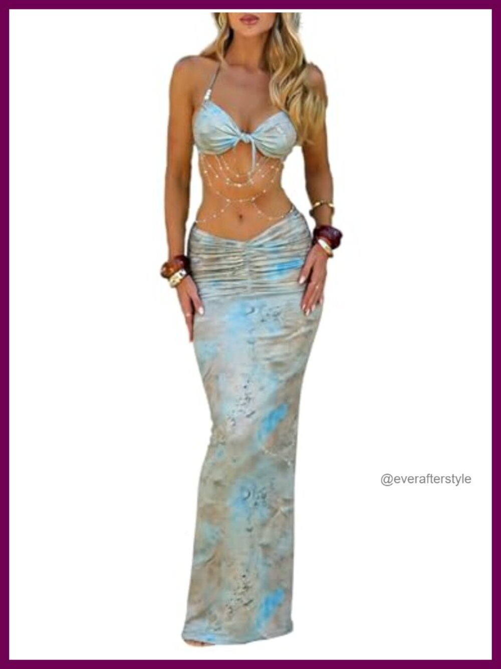 Women's 2 Piece Maxi Skirt Set Halter Crop Top Ruffle Bodycon